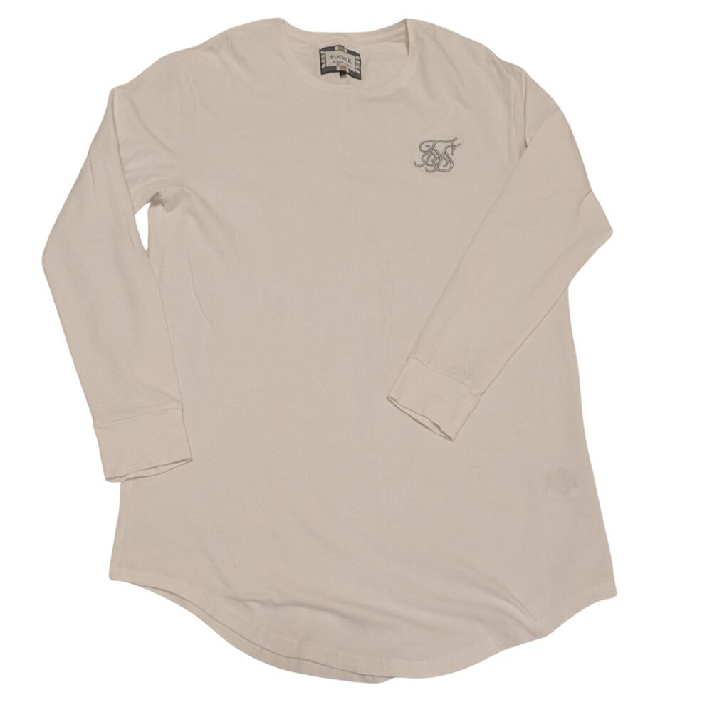 SikSilk XL White Longline Muscle Tee – Silver Embroidered Logo NWT